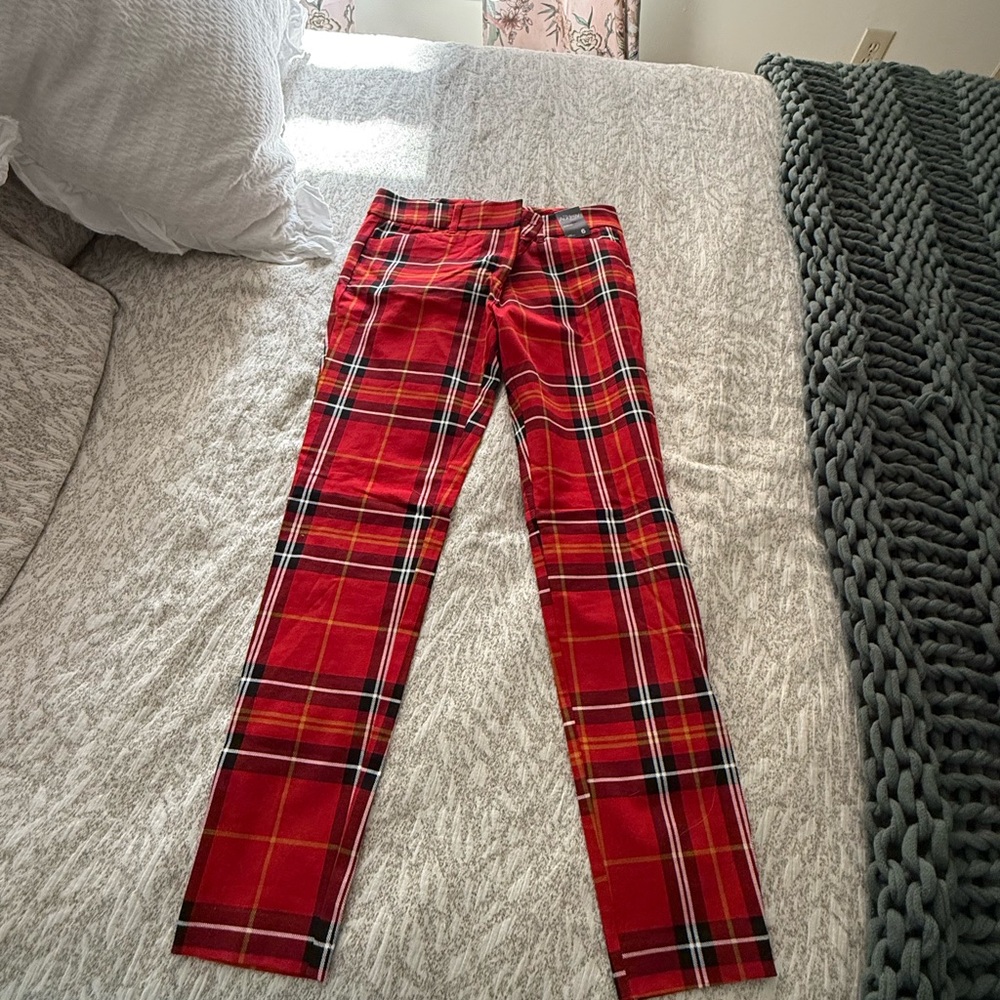 New York & Company Red Plaid Skinny Pants